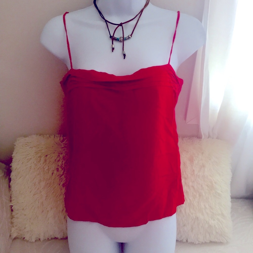 Y2K VINTAGE 80’s CHRISTOPHER RED SILK BUTTON BACK TOP 6 P